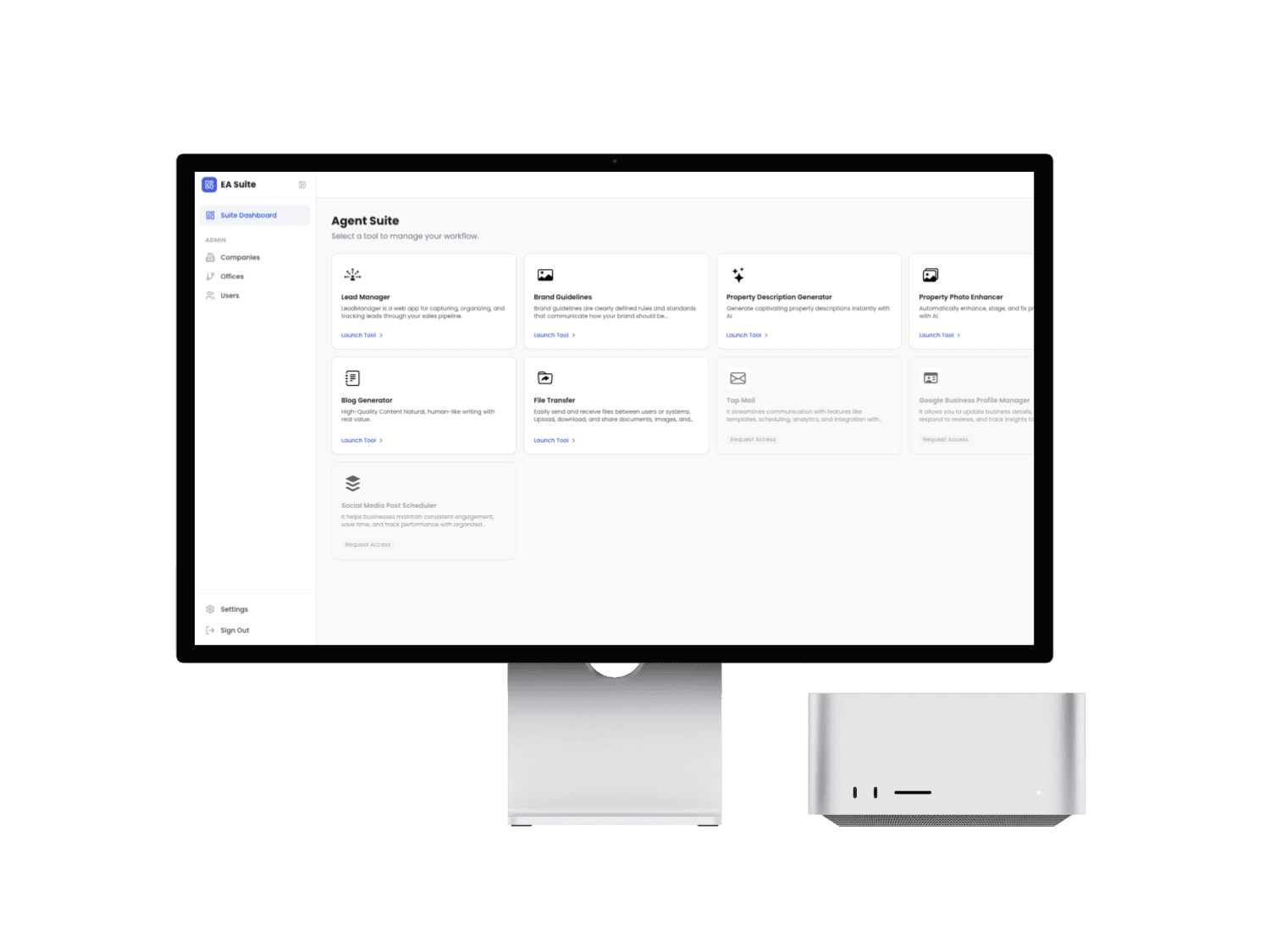 EA Suite dashboard on a Mac Studio